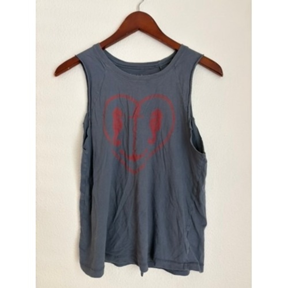 Billabong Womens Small Blue Seahorse Anchor Heart Graphic Muscle Tank Top Cotton